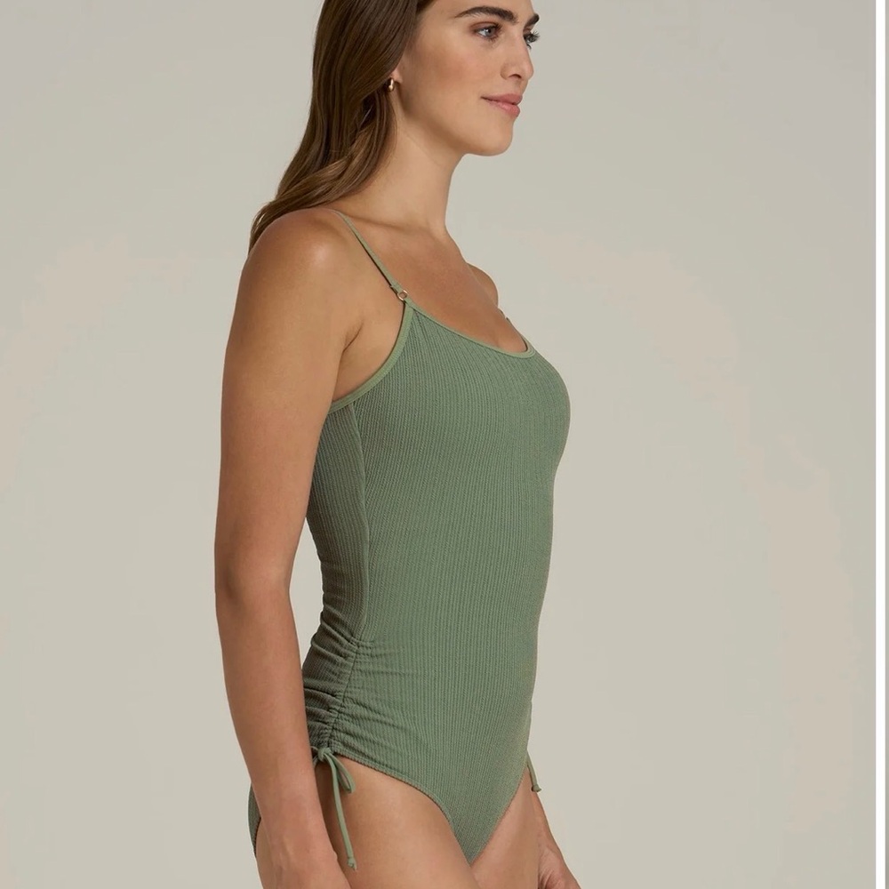 Olive Green Ribbed One-Piece Swimsuit